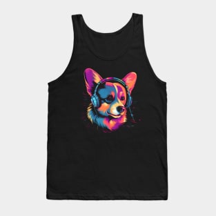 corgi wearing headphones - synth wave style Tank Top